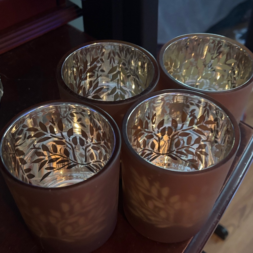 Bath and Body Works Brown and Gold Candle Holders